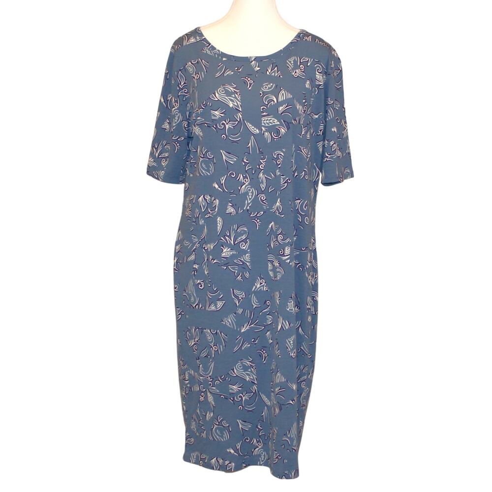 LulaRoe Julia Short Sleeve T-Shirt Dress Blue & White sz 2XL